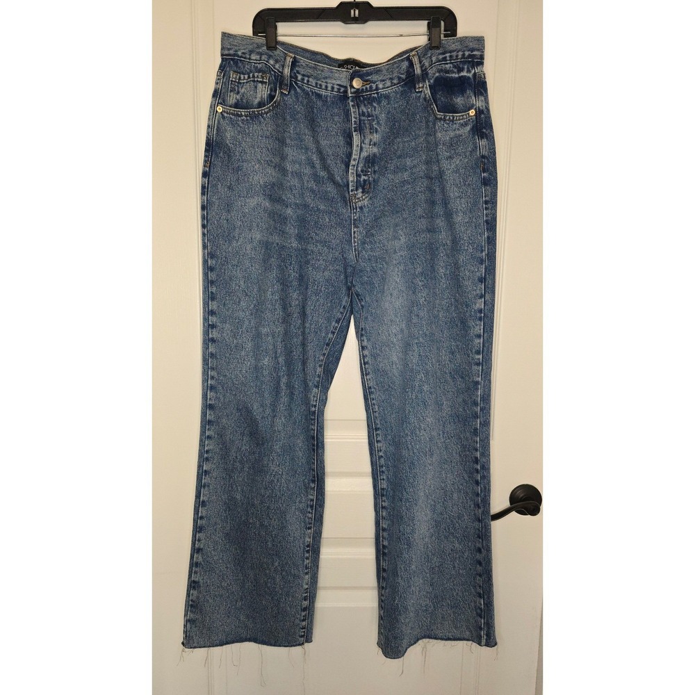 Fashion Nova Womens Blue Acid Wash Wide Leg High Rise Button Fly Jeans Size 16 - Picture 2 of 7